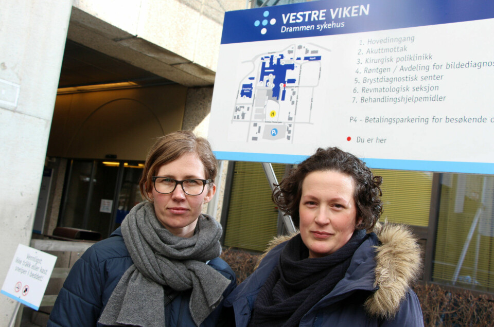 samlokaliserING: Marte Berger-Nortvedt og Frøydis Jacobsen, tillitsvalgte i Den norske jordmorforeningen ved Vestre Viken, ber om at fødeavdeling, barselavdeling og nyfødt intensivavdeling samlokaliseres også på nye Drammen sykehus når det står klart til innflytting. FOTO: KENNETH LIA SOLBERG samlokaliserING: Marte Berger-Nortvedt og Frøydis Jacobsen, tillitsvalgte i Den norske jordmorforeningen ved Vestre Viken, ber om at fødeavdeling, barselavdeling og nyfødt intensivavdeling samlokaliseres også på nye Drammen sykehus når det står klart til innflytting. FOTO: KENNETH LIA SOLBERG