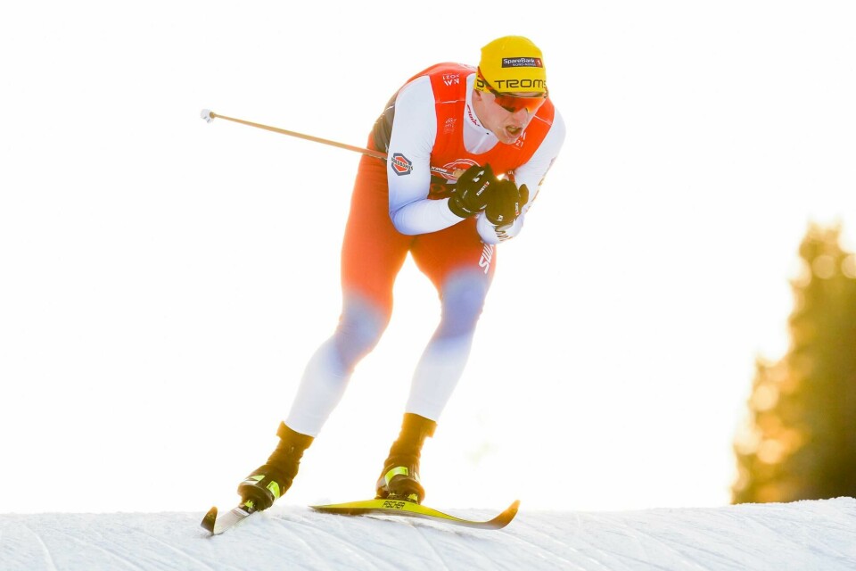 Sprinteren Erik Valnes gikk inn til gullet på mennenes 10 km klassisk under ski-NM i Granåsen. Daniel Stock tok sølvet og Martin Løwstrøm Nyenget bronsen. Trondheim 20210118. Erik Valnes under 10 km. menn langrenn under NM på ski i Granåsen.Foto: Ole Martin Wold / NTB
