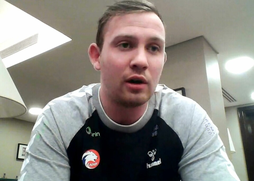 ander Sagosen under det digitale pressemøtet med de norske håndballgutta i Egypt foran den første kampen i håndball VM for herrer. Norge møter Frankrike torsdag. Kairo, Egypt 20210113. Sander Sagosen under det digitale pressemøtet med de norske håndballgutta i Egypt foran den første kampen i håndball VM for herrer. Norge møter Frankrike torsdag. (Skjermdump fra Teams)Foto: Skjermdump fra Teams / NTB