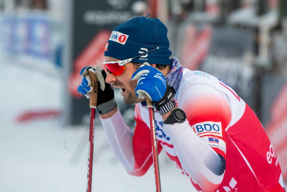 Hans Christer Holund ble taklet ut av lørdagens tremil i Lahti. Lygna 20210109. Hans Christer Holund etter 15 km fri for herrer under norgescupen på Lygna lørdag.Foto: Terje Pedersen / NTB