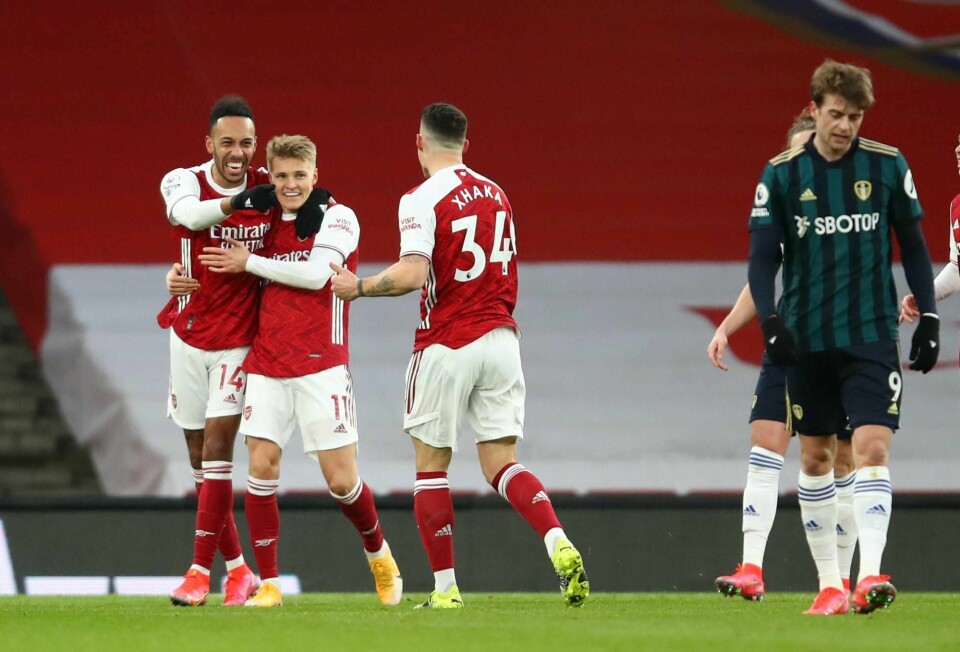 Martin Ødegaard fikk sin Arsenal-debut fra start mot Leeds, men det var Pierre-Emerick Aubameyang som stjal oversikriftene med sitt hattrick.