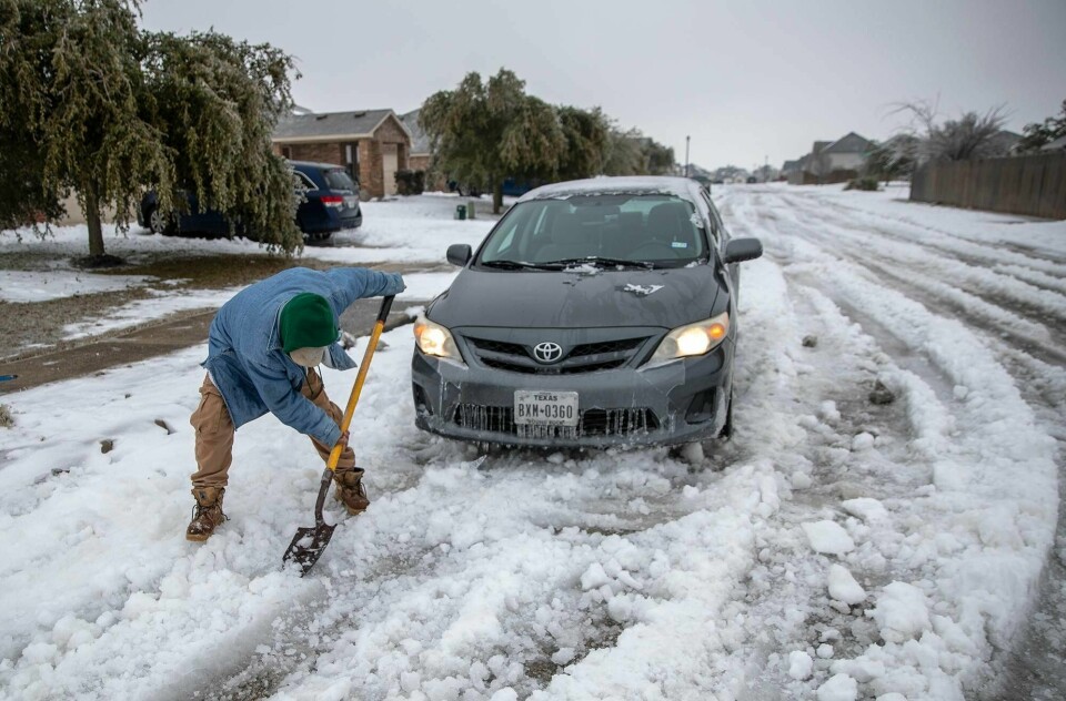 Snøstorm i Texas i USA.