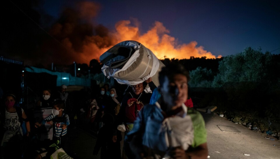 Moria-leiren i Hellas brant ned i september. Foto: Petros Giannakouris / AP / NTB