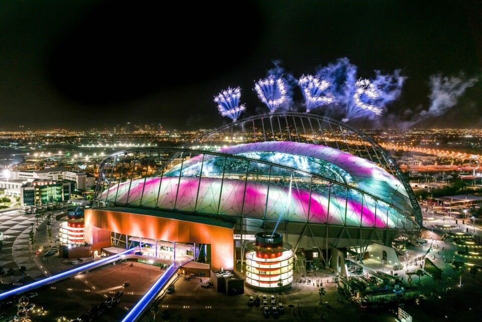 Khalifa stadion i Doha er forlengst ferdig til neste års fotball-VM. Khalifa stadion i Doha er forlengst ferdig til neste års fotball-VM.