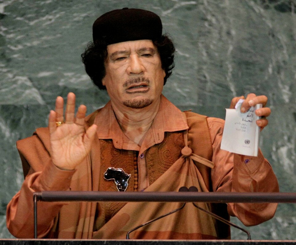 Libyas leder Muammar Gaddafi i FN-bygget i 2009. I 2011 ble han drept. Libyas leder Muammar Gaddafi i FN-bygget i 2009. I 2011 ble han drept.