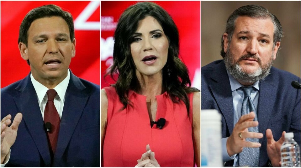 Ron DeSantis, Kristi Noem og Ted Cruz trekkes fram av Donald Trump som potensielle lederkandidater i Det republikanske partiet. Ron DeSantis, Kristi Noem, Ted Cruz.