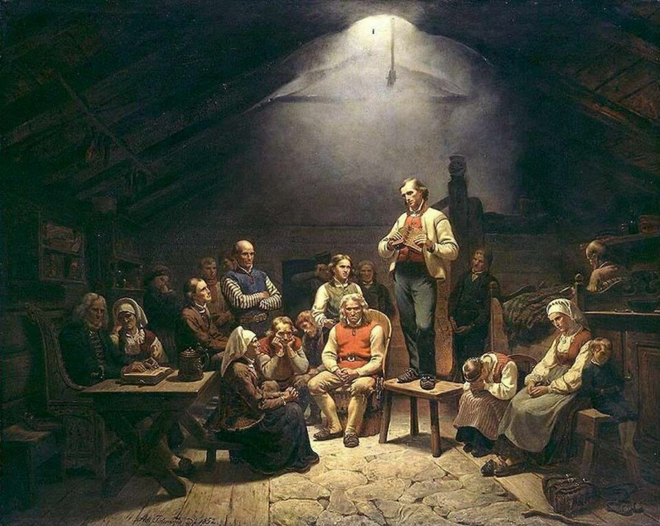 Hans Nielsen Hauge var ein forretningsmann før si tid, som gjennom si kristne tru trudde på eit bærekraftig næringsliv i eit solidarisk samfunn. Maleri: «Haugianerne» av Adolph Tiedemand Hans Nielsen Hauge var ein forretningsmann før si tid, som gjennom si kristne tru trudde på eit bærekraftig næringsliv i eit solidarisk samfunn. Maleri: «Haugianerne» av Adolph Tiedemand