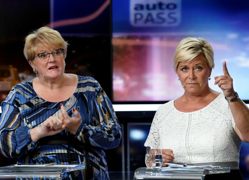 Uheldig med timingen, mener Arne Strand om både Venstre-leder Trine Skei Grande (t.v.) og Frp-leder Siv Jensen. Foto: Marit Hommedal/NTB scanpix