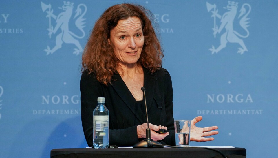 Direktør i Folkehelseinstituttet Camilla Stoltenberg under den daglige pressekonferansen om koronasituasjonen. Foto: Ole Berg-Rusten / NTB scanpix