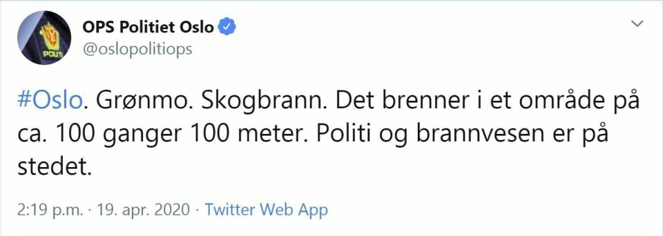 Kontroll på skogbrann sørøst i Oslo