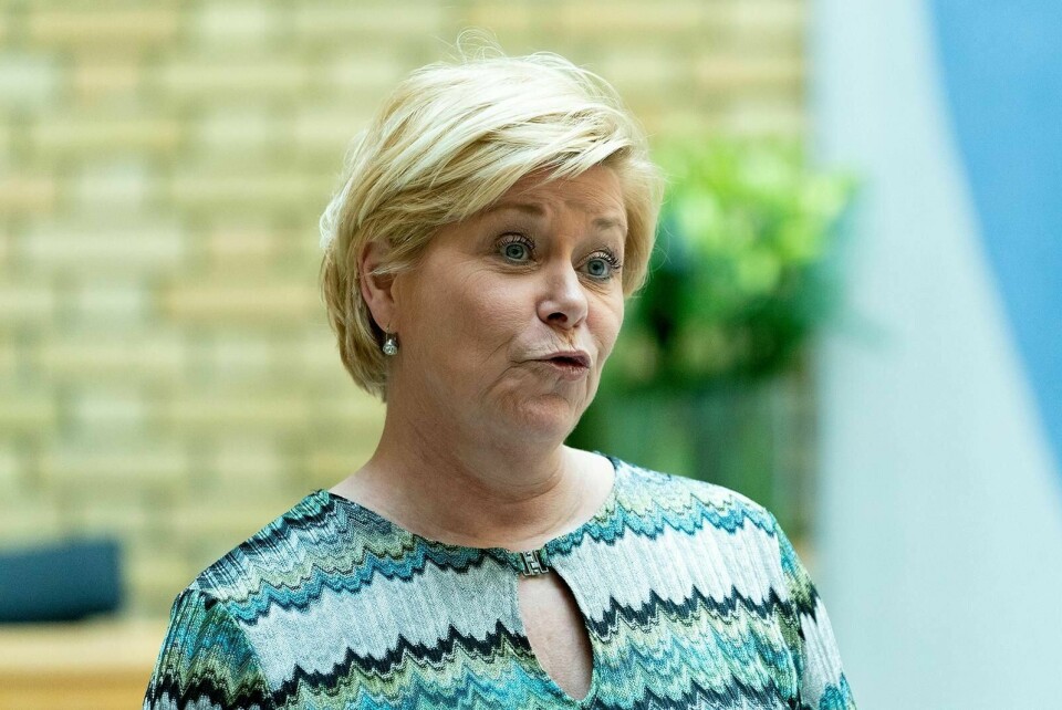Frp-leder Siv Jensen truer med å kaste regjeringen på statsbudsjettet dersom Frp møter isfront i dragkampen om den omstridte iskanten i nord. Foto: Fredrik Hagen/NTB scanpix