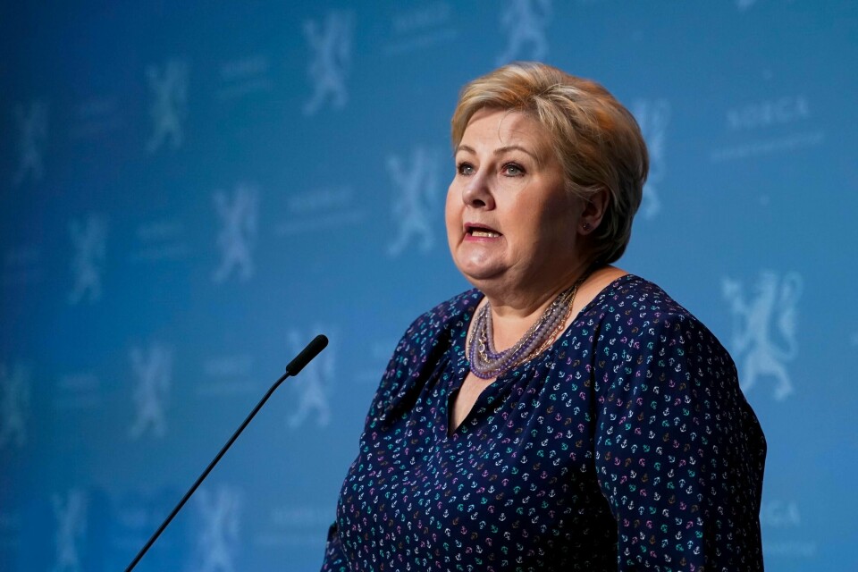 Statsminister Erna Solberg under Regjeringens pressekonferanse om gjenåpning av samfunnet.