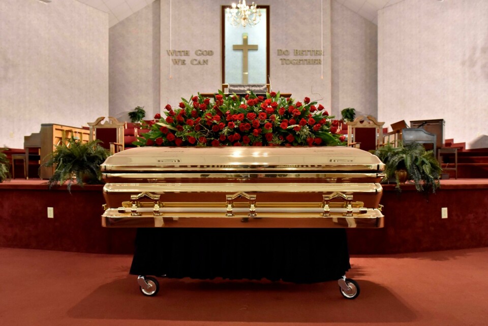 The casket of George Floyd is set inside the church for a memorial service Saturday, June 6, 2020, in Raeford, N.C. Floyd died after being restrained by Minneapolis police officers on May 25. (Ed Clemente/The Fayetteville Observer via AP, Pool) The casket of George Floyd is set inside the church for a memorial service Saturday, June 6, 2020, in Raeford, N.C. Floyd died after being restrained by Minneapolis police officers on May 25. (Ed Clemente/The Fayetteville Observer via AP, Pool)