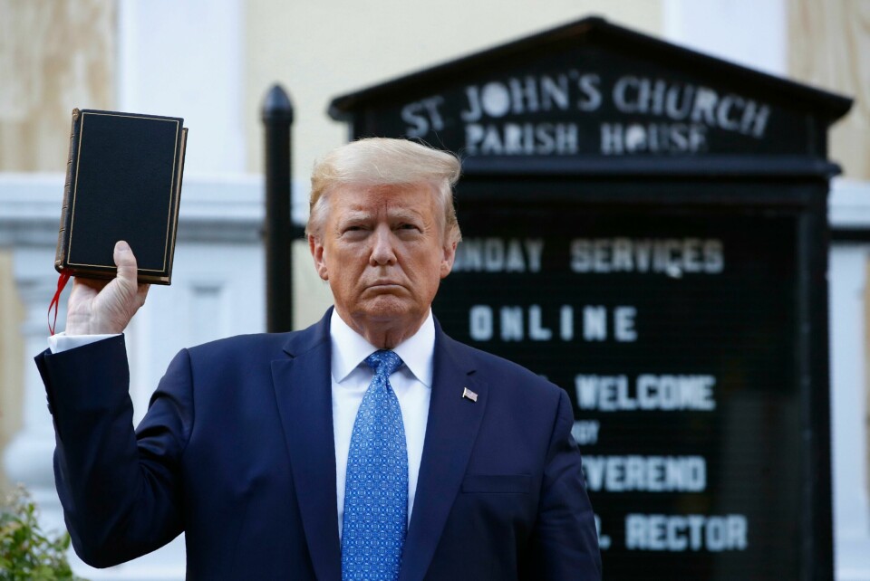 President Donald Trump holds a Bible as he visits outside St. John's Church across Lafayette Park from the White House Monday, June 1, 2020, in Washington. Part of the church was set on fire during protests on Sunday night. (AP Photo/Patrick Semansky) President Donald Trump holds a Bible as he visits outside St. John's Church across Lafayette Park from the White House Monday, June 1, 2020, in Washington. Part of the church was set on fire during protests on Sunday night. (AP Photo/Patrick Semansky)