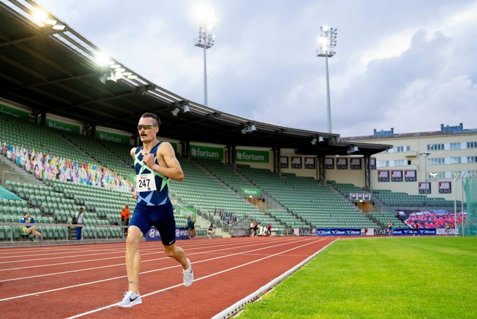 Henrik Ingebrigtsen i aksjon på Bislett mandag.