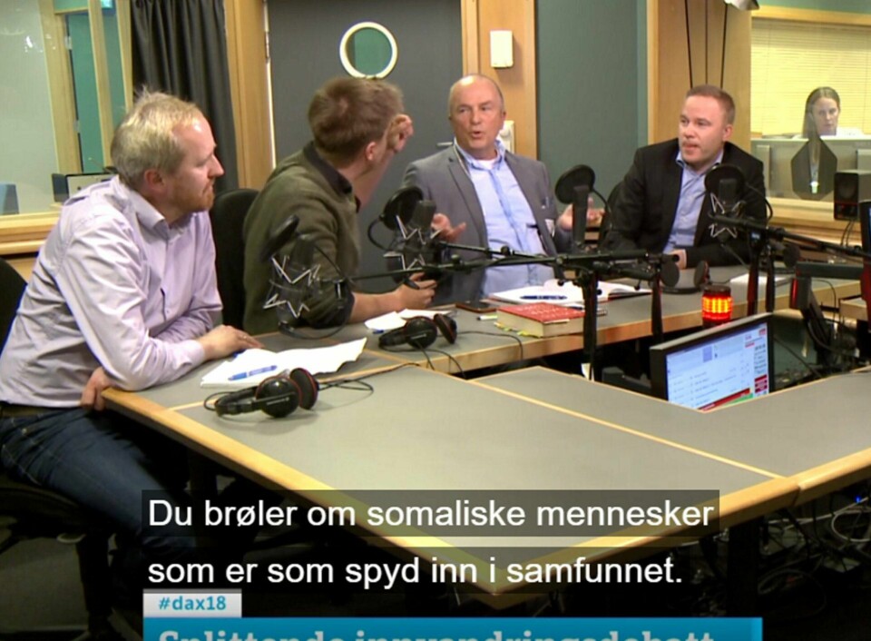 Det ble hissig i studio da Rune Berglund Steen (f.v), Eivind Trædal, Hans Rustad og Helge Lurås møttes til debatt.