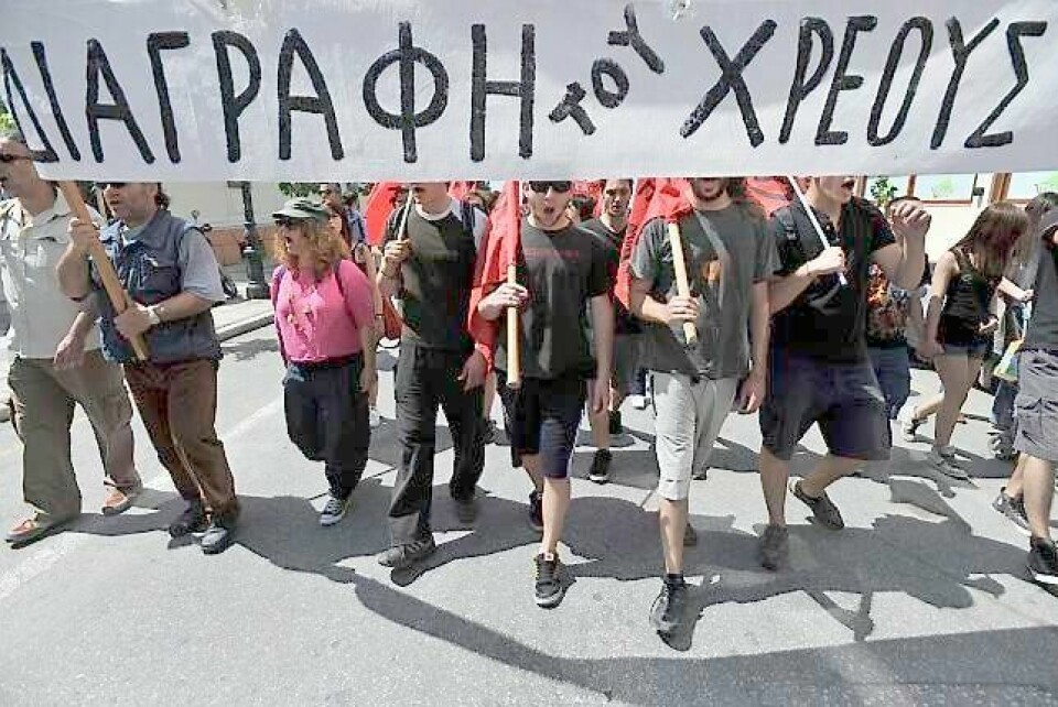 Over hele Hellas var det demonstrasjoner 1. mai. Landet velger ny regjering om to dager. FOTO: AP/NTB SCANPIX