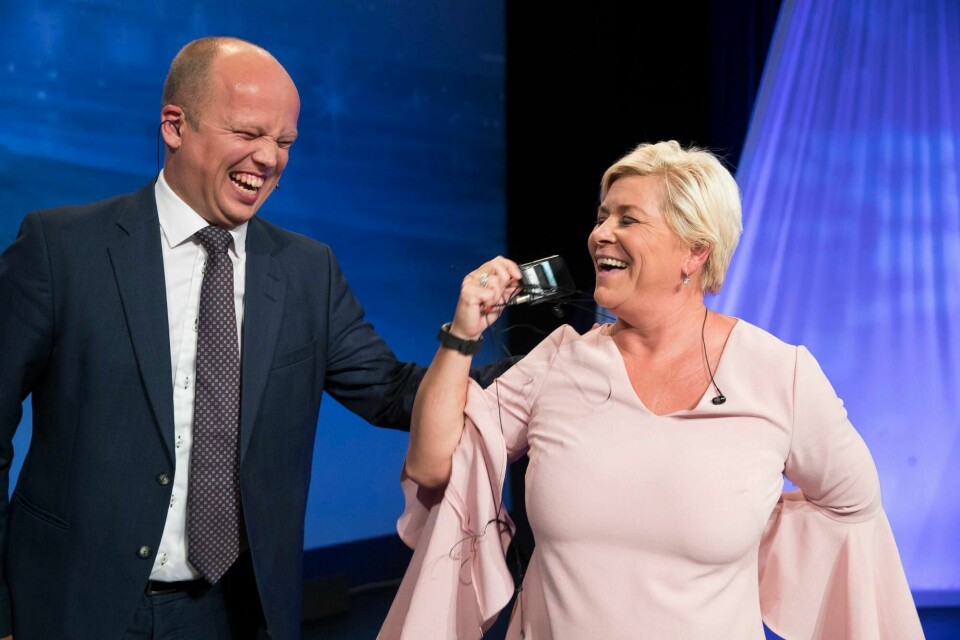 Trygve Slagsvold Vedum (Sp) og Siv Jensen (Frp) leder partier som stadig går ut mot eliten – og som eliten ikke stemmer på.