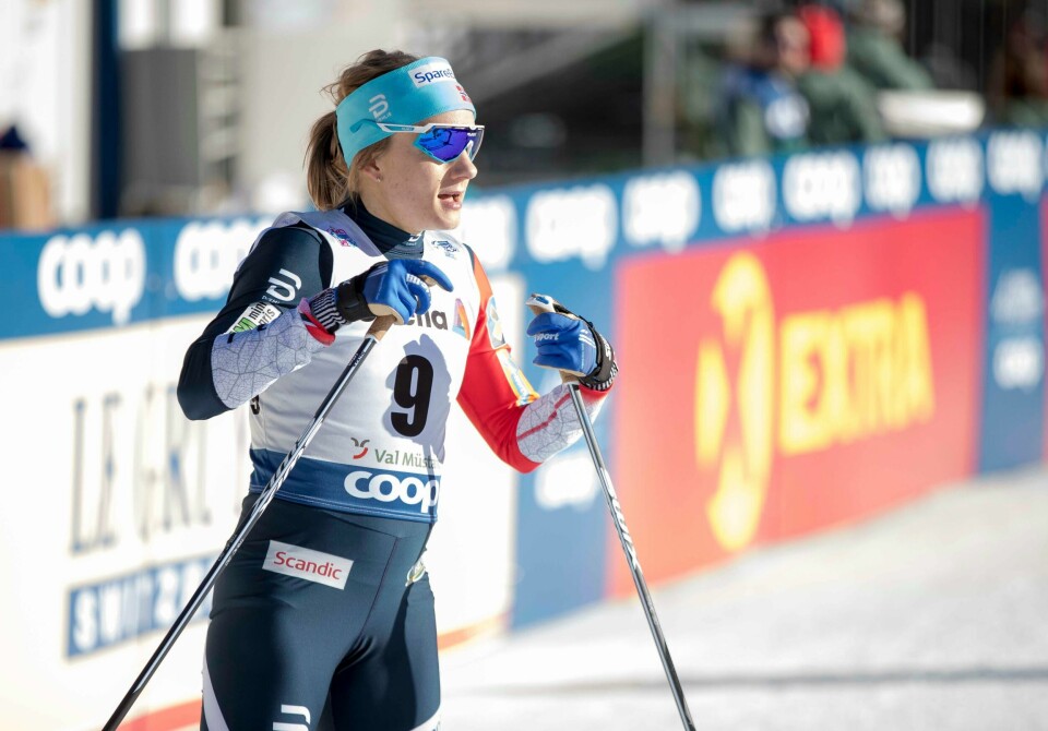 Maiken Caspersen Falla ledet like før mål, men det ble ikke norsk seier denne gangen heller. Foto: Terje Pedersen / NTB scanpix