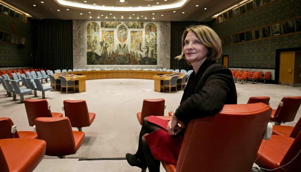 Norges nye FN-Ambassadør i New York, Mona Juul, i FNs sikkerhetsråd.