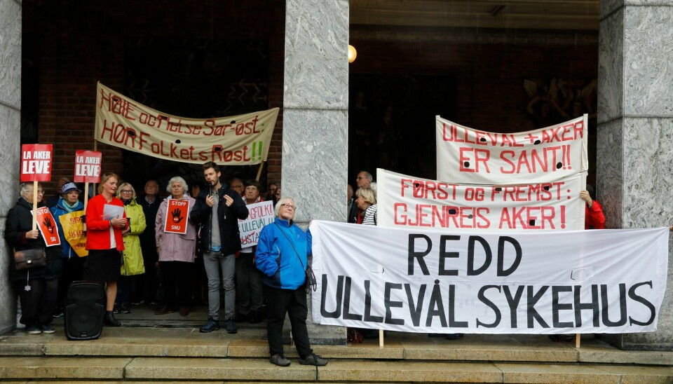 Rødt-leder Bjørnar Moxnes holdt appell under en protestmarkering mot nedleggelse av Ullevål sykehus i fjor.
