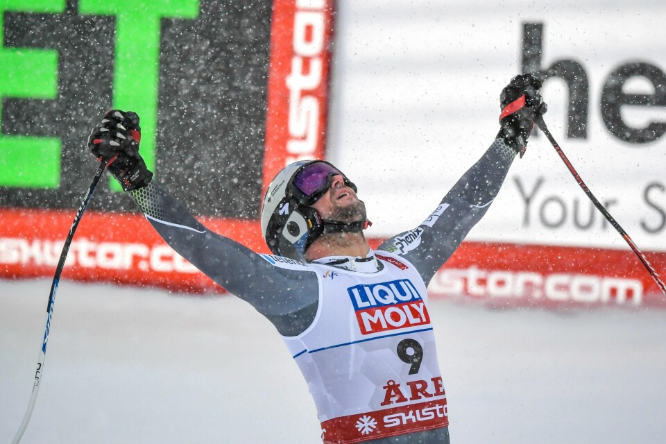 ÅRE, SVERIGE 20190209.Norges Aksel Lund Svindal etter målgang i utfor menn under VM i Åre 2019. Foto: Pontus Lundahl/TT / NTB scanpix