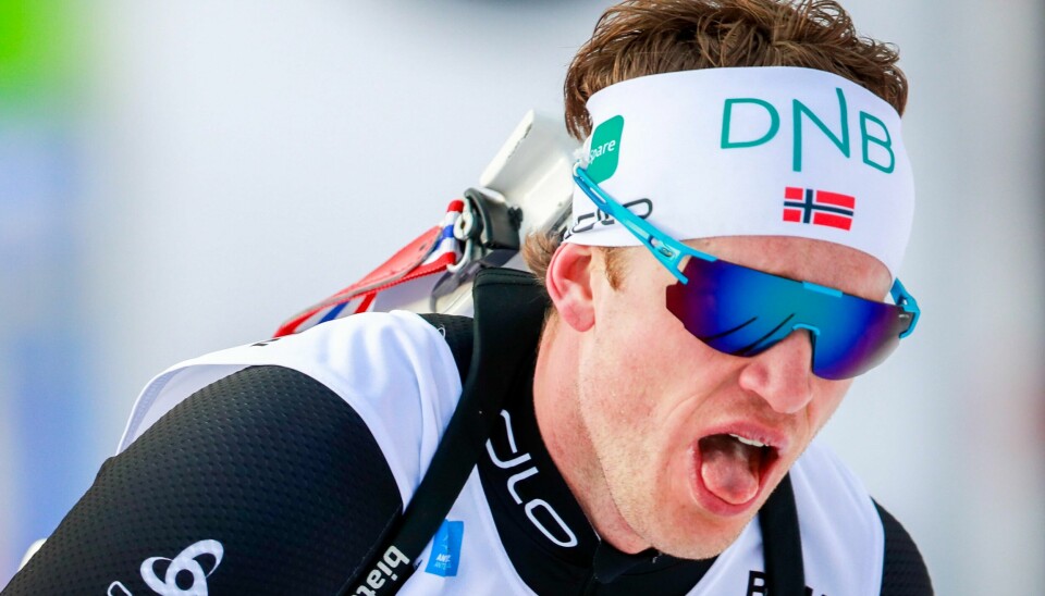 Tarjei Bø vant sprinten i åpent EM i skiskyting lørdag. Foto: Heiko Junge / NTB scanpix