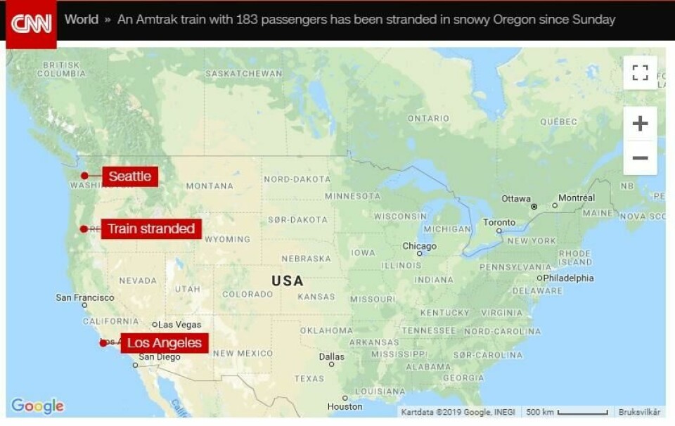 Kong Vinter stoppet Amtrak-tog i USA ###