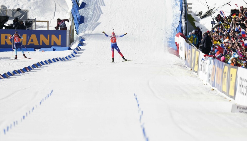 Anastasia Kuzmina kunne paradere inn til seier på lørdagens jaktstart i Holmenkollen.