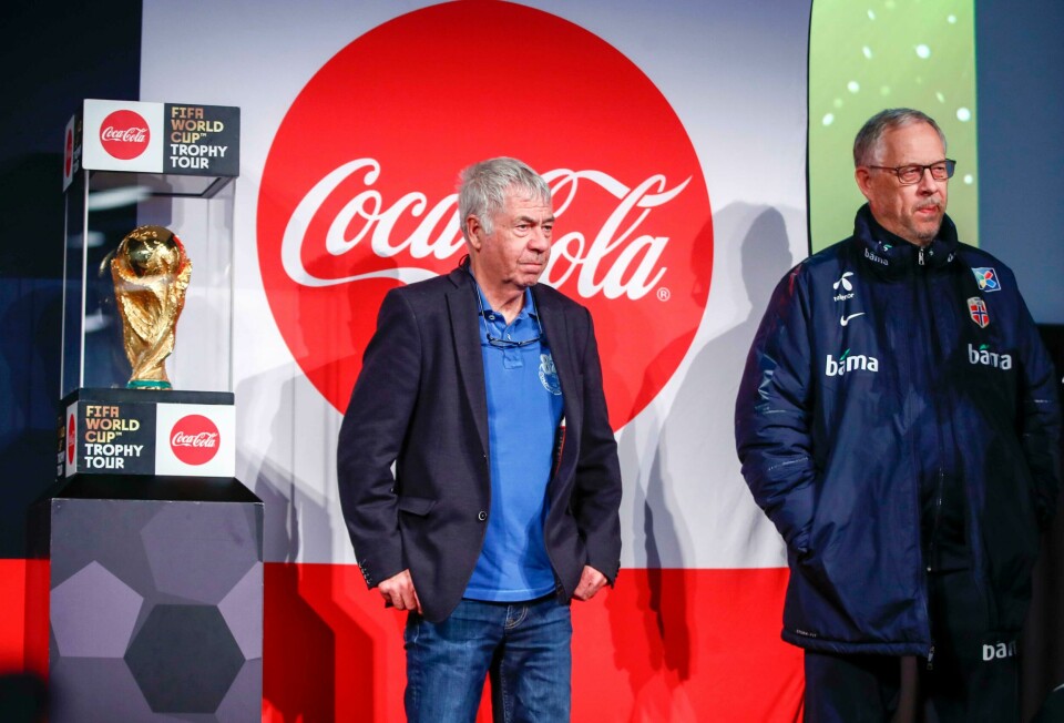 Egil «Drillo» Olsen liker spillestilen til Lars Lagerbäck. Foto: VIdar Ruud/NTB scanpix Oslo 20180324.
Lars Lagerbäck t.h og Egil Drillo Olsen i forbindelse m at VM-trofeet er i Norge.
Foto: Terje Pedersen / NTB scanpix