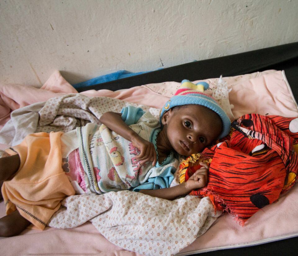 «Warsame», som er tre måneder, ble født under tørken i Somalia. Moren hans, som har ni barn, har mistet avlingen som gir familien mat på grunn av tørke. «Warsame», som er tre måneder, ble født under tørken i Somalia. Moren hans, som har ni barn, har mistet avlingen som gir familien mat på grunn av tørke.