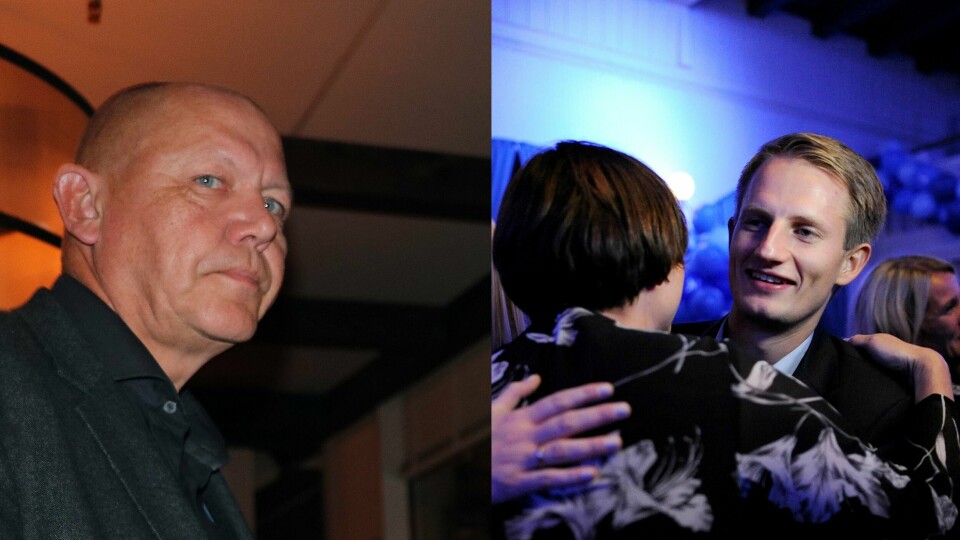Høyres femtekandidat Aleksander Stokkebø (t.h.) ledet tirsdag formiddag med 48 stemmer over Aps fjerdekandidat Øystein Langholm Hansen.