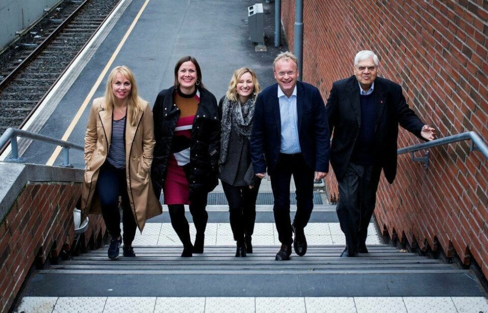 Løft: Disse satser på Oslo sør: Leder for Mortensrudfestivalen, Melita Ringevoll, byråd for byutvikling Hanna E. Marcussen (MDG). byråd for eldre, helse og sosiale tjenester Inga Marte Thorkildsen (SV), byrådsleder Raymond Johansen (Ap) og BU-leder Shahba Tariq.
