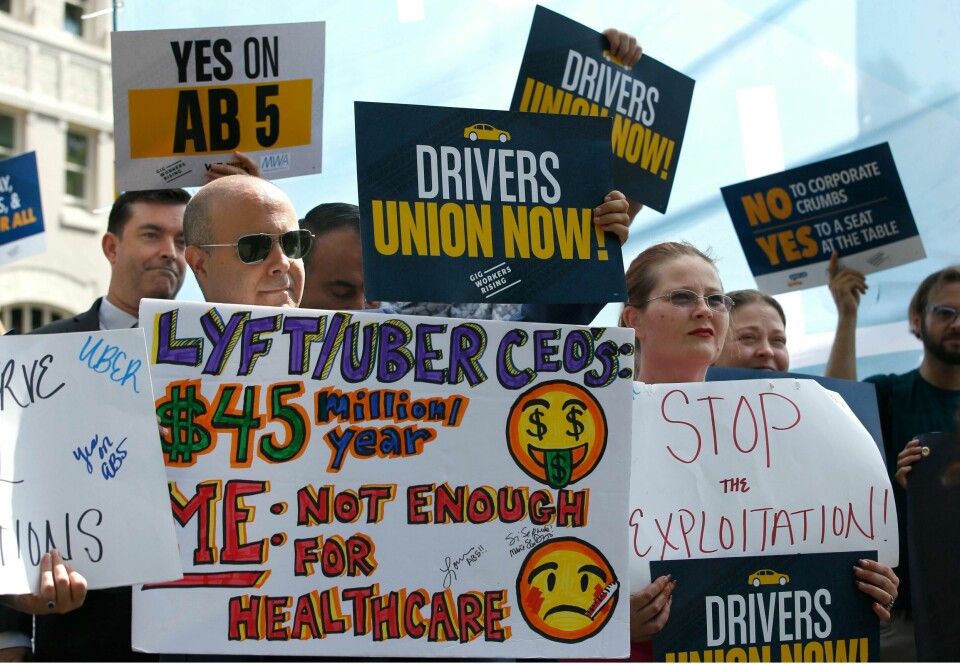 Demonstrasjoner mot arbeidsforholdene til tjeneste Lyft og Uber i høst i Sacramento, California.