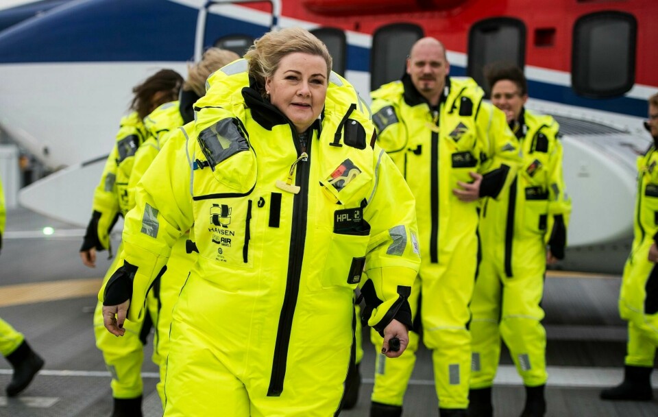 Statsminister Erna Solberg (H) deltok tirsdag under den offisielle åpningen av Johan Sverdrup-feltet i Nordsjøen. Nordsjøen 20200107. Offisiell åpning av Johan Sverdrupfeltet i Nordsjøen. Statsminister Erna Solberg og Sylvi Listhaug ankommer Johan Sverdrup for å merkere åpningen.Foto: Carina Johansen / NTB scanpix