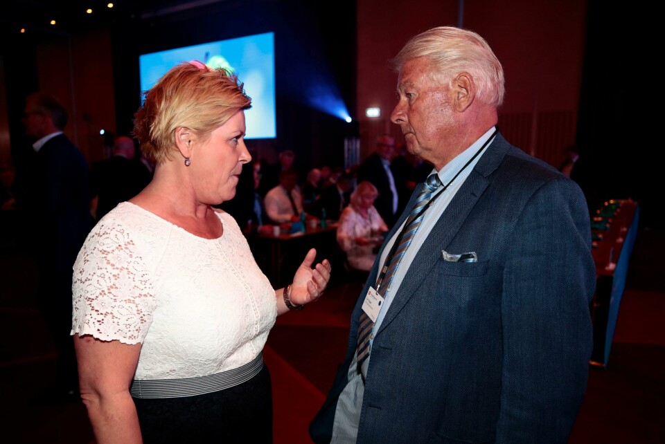 Gardermoen 20190503.Siv Jensen og Carl I. Hagen på Frp sitt landsmøte 2019.Foto: Lise Åserud / NTB scanpix Gardermoen 20190503.Siv Jensen og Carl I. Hagen på Frp sitt landsmøte 2019.Foto: Lise Åserud / NTB scanpix