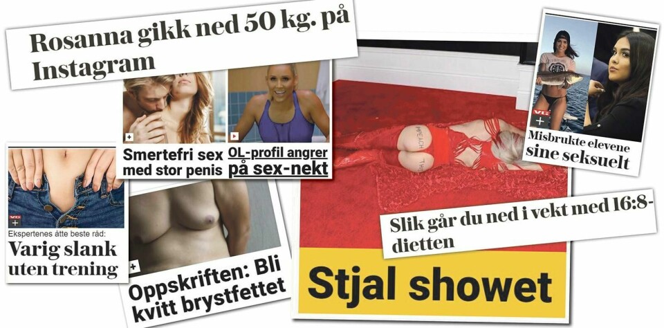 Det nytter ikke å være enig om at vi skal bekjempe kroppspress, hvis vi fortsetter å bruke gode journalister til å lage hjernedød og potensielt farlig journalistikk, skriver Selma Moren. Illustrasjon: Skjermdumper fra VG og Dagbladet