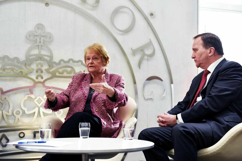 Gro Harlem Brundtland og Sveriges statsminister Stefan Löfven var helt på linje da nordiske sosialdemokrater diskuterte klimautfordringen i København onsdag. Foto: Frode Rønning/Frifagbevegelse