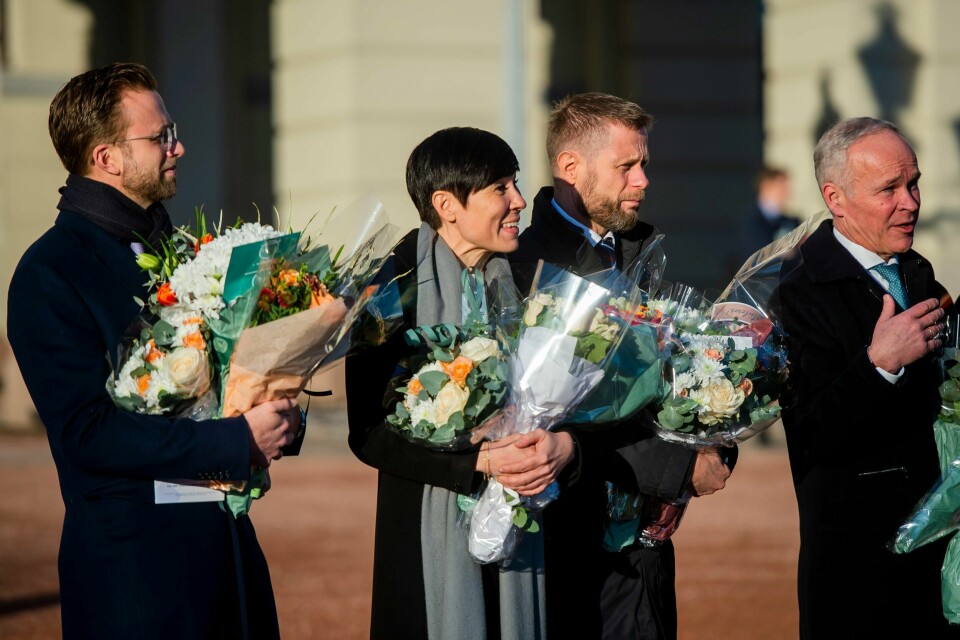 Kommunalminister Nikolai Astrup (H), utenriksminister Ine Eriksen Søreide (H), helseminister Bent Høie (H) og finansminister Jan Tore Sanner (H). Foto: Fredrik Varfjell / NTB scanpix