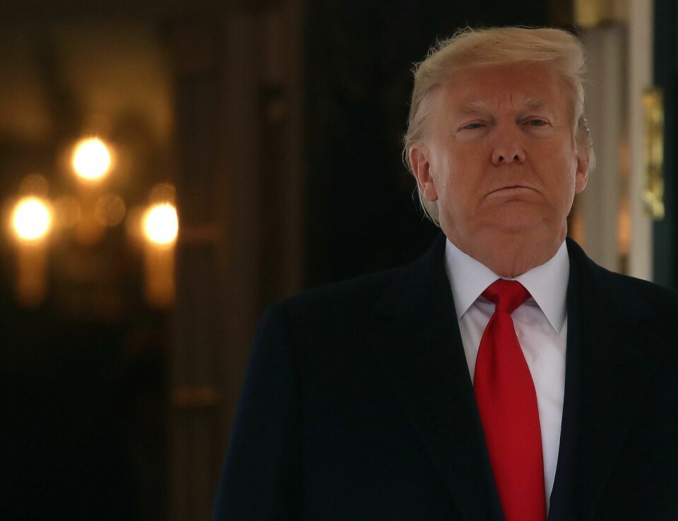 Donald Trump i Det Hvite Hus onsdag, mens Senatet diskuterte riksrettsaken som endte med frikjennelse onsdag kveld WASHINGTON, DC - FEBRUARY 05: U.S. President Donald Trump waits with Interim President of the Bolivarian Republic of Venezuela, after his arrival at the White House, on February 5, 2020 in Washington, DC. Later Today the U.S. Senate is expected to vote for acquittal in President Trumps impeachment trial. Mark Wilson/Getty Images/AFP== FOR NEWSPAPERS, INTERNET, TELCOS & TELEVISION USE ONLY ==