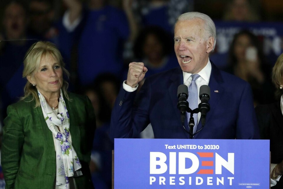 Tidligere visepresident Joe Biden sa fra talerstolen at det ikke kaller supertirsdag for ingenting. Han har vunnet åtte delstater, ifølge målinger.