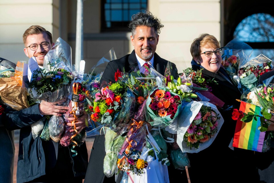Oslo 20200124. F.v.: klima- og miljøminister Sveinung Rotevatn (V), kultur- og likestillingsminister Abid Raja (V) og kunnskaps- og integreringsminister Trine Skei Grande (V) på slottsplassen etter endringene i regjeringen fredag.Foto: Håkon Mosvold Larsen / NTB scanpix