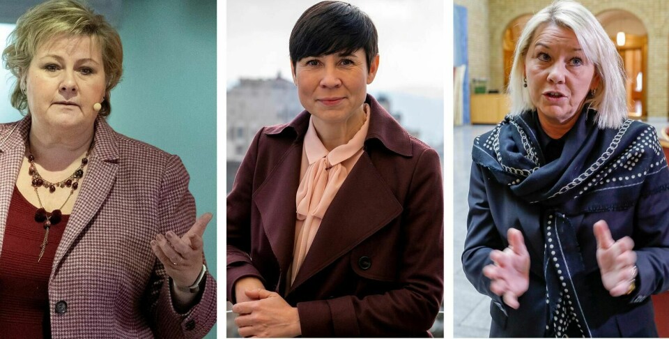 Dere velger at barna på Moira ikke er verdt sine grunnleggende rettigheter, skriver Thale Åker Øyhovden til (f.v.) statsminister Erna Solberg, utenriksminister Ine Søreide Eriksen og justis- og beredskapsminisster Monica Mæland. Alle foto: NTB scanpix