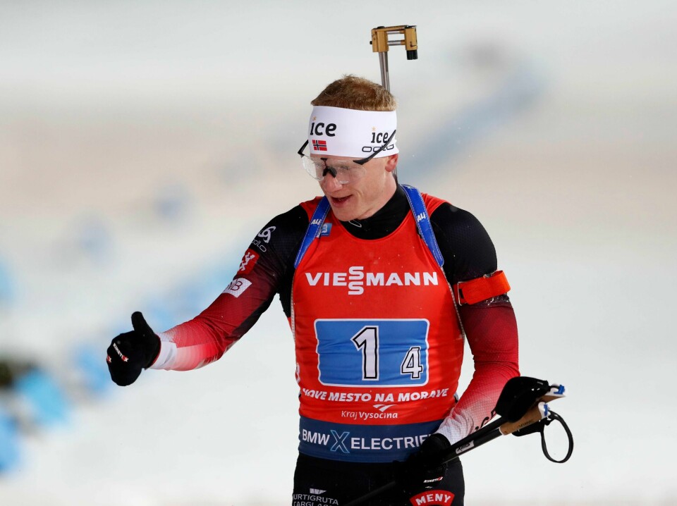 Johannes Thingnes Bø tok en ny seier søndag. Foto: Petr David Josek, AP / NTB scanpix