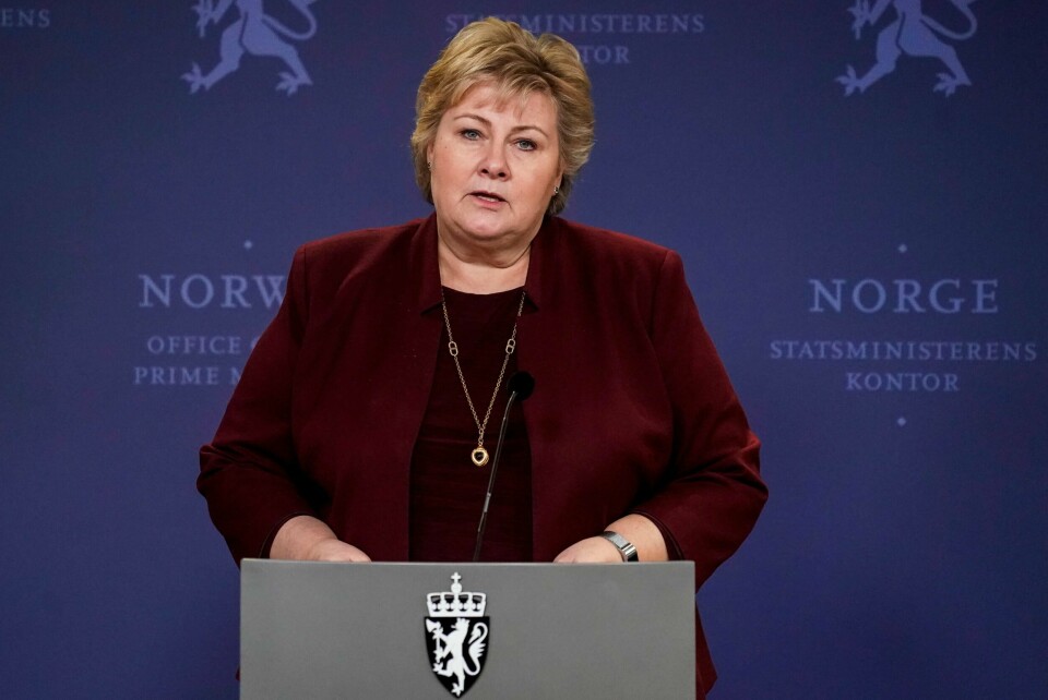 Trine har hatt en viktig, personlig rolle i det fellesprosjektet som den borgerlige regjeringen er, sa statsminister Erna Solberg på en pressekonferansei forbindelse med Trine Skei Grandes (V) avgang onsdag. Foto: Fredrik Hagen / NTB scanpix