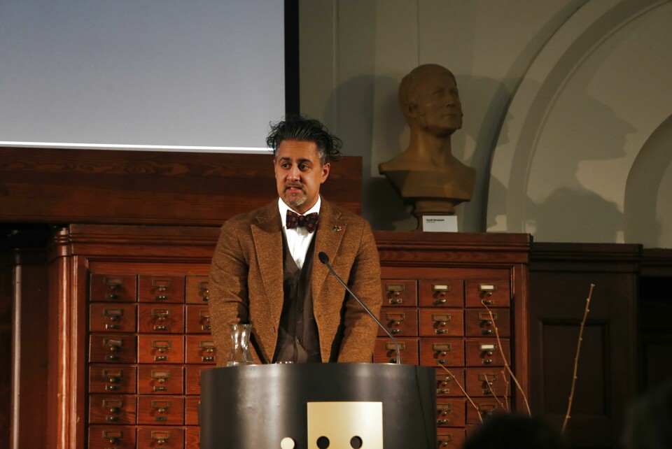 Kulturminister Abid Q. Raja lover krisehjelp til kulturlivet Oslo 20200227. Kronprins Haakon åpner Nasjonalbibliotekets utstilling med skatter fra norsk kulturhistorie. Kultur- og likestillingsminister Abid Raja holder åpningstalen.Foto: Terje Bendiksby / NTB scanpix