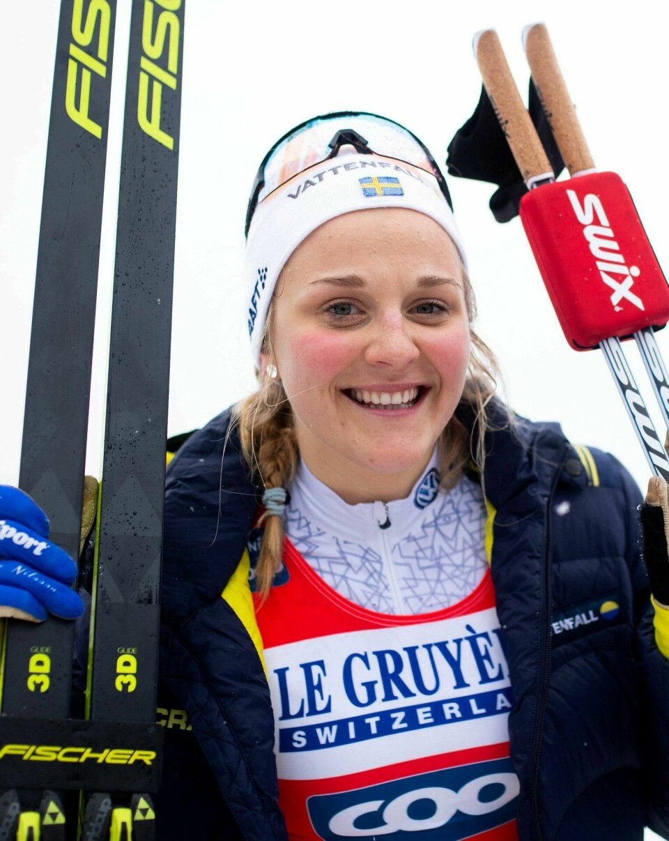 QUEBEC CITY, QUEBEC, CANADA - MARCH 22: Stina Nilsson of Sweden after winning the sprint final during the FIS Cross Country Ski World Cup Final on March 22, 2019 in Quebec City, Quebec, Canada. Dustin Satloff/Getty Images/AFP == FOR NEWSPAPERS, INTERNET, TELCOS & TELEVISION USE ONLY ==