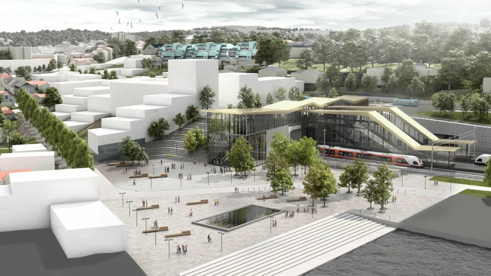 Prosjektet med dobbeltspor i Moss, inkludert denne nye jernbanestasjonen, skal etter planen ferdigstilles i 2025.