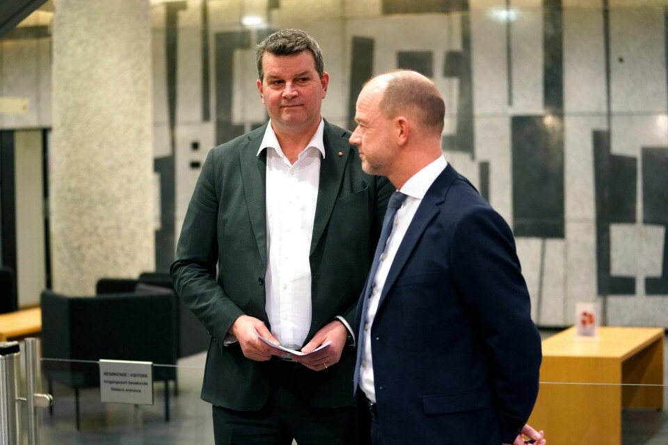LO-leder Hans-Christian Gabrielsen (t.v) og NHO-sjef Ole Erik Almlid. Foto: Cornelius Poppe/NTB scanpix