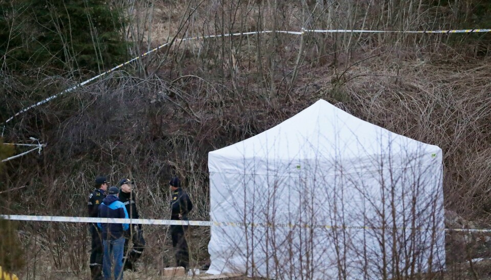 Politiet jobber på stedet der det ble funnet beinrester på Tranby i Lier fredag. Politiet jobber på stedet der det ble funnet beinrester på Tranby i Lier fredag. Foto: Berit Roald / NTB